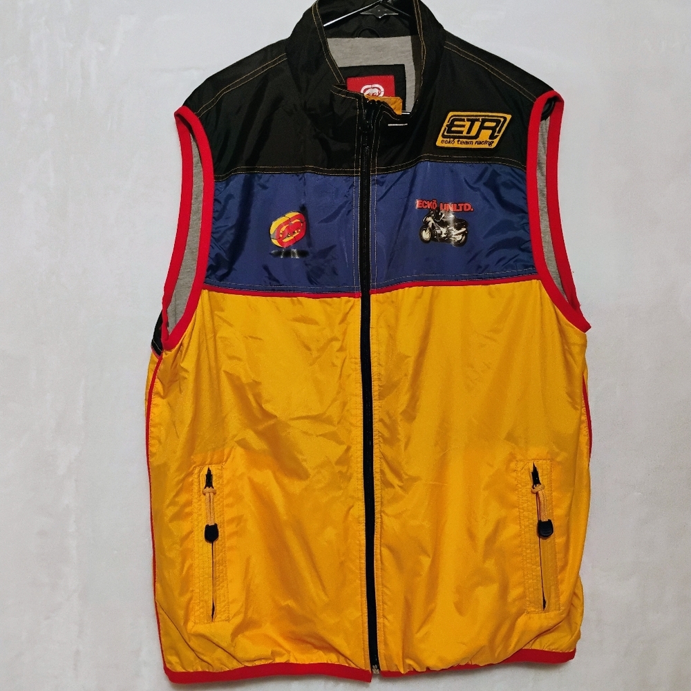 Vintage Ecko Unltd Team‎ Racing Motorcycle Nylon Vest Jacket Sz Large Lined Rare